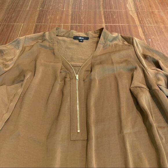 Ellos Mini Dress Tunic Zip Front Brown Silky 14/16 Plus - Picture 5 of 9